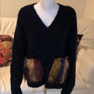 Zara Faux Fur Pocket Sweater